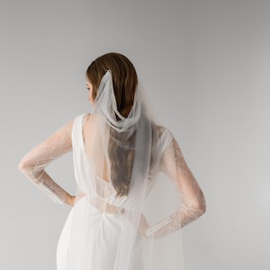 Bohemian Wedding Veil: Light Ivory Tulle Cathedral Length with Pearl Drape