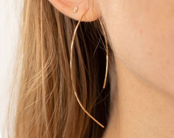 Large Arc Threader Earrings • Elegant 14k Rose Gold Threader Earrings • Simple Thin Wire Hoop Earrings • 14k Yellow Gold Threader Earrings