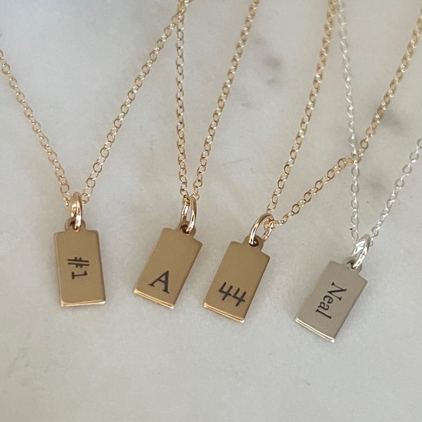 Personalized Tag Necklace • Custom Name Tag Necklace • Gold Tag Necklace Chain • Initial Tag Necklace 14K Gold Filled • Personalized Gift