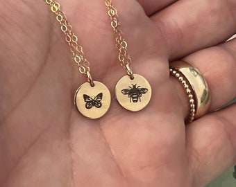 Gold Bee Necklace • Gold Butterfly Necklace • 14K Gold Filled • Bee Necklace • Butterfly Necklace • Personalized Engraving