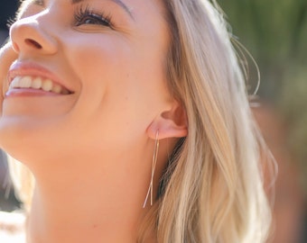 Threader Earrings • Jesus Fish Earrings • 14k Gold Filled Threader Earrings • Small Hoop Earrings • Minimalist Earrings