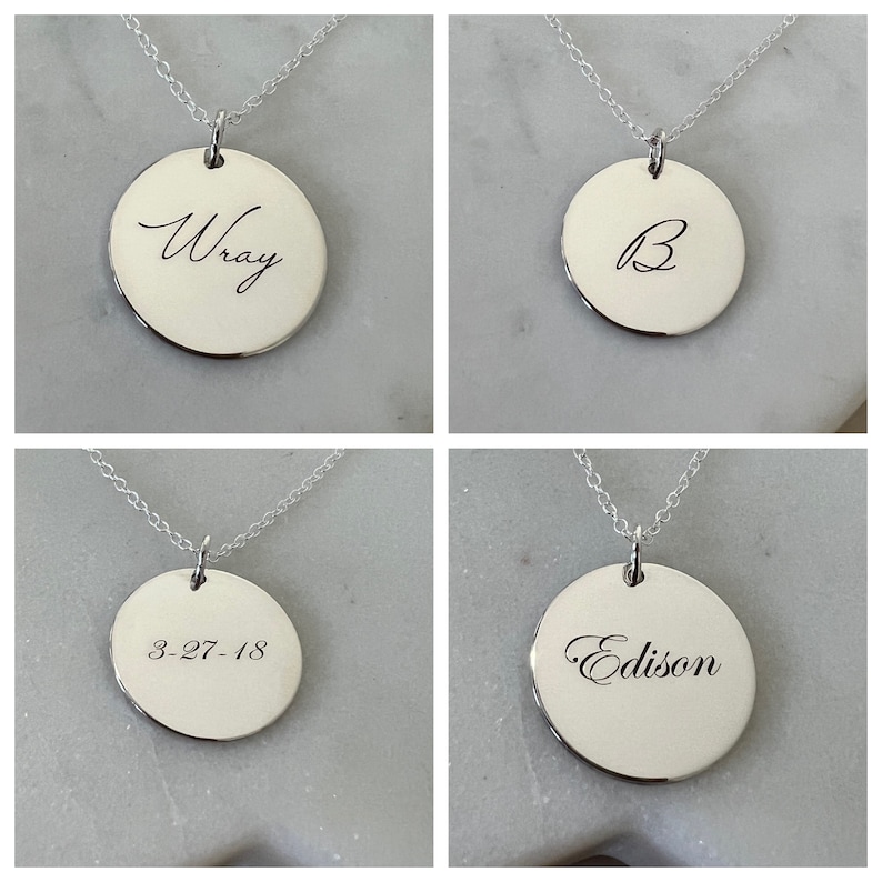 Large 19mm Silver Disc Necklace 925 Sterling Silver Engraved Name Necklace Personalized Gifts image 2