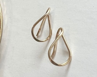 Tiny Teardrop Stud Earrings • Tear Drop Earrings • Yellow Gold • Rose Gold • Sterling Silver Wire Stud Earrings