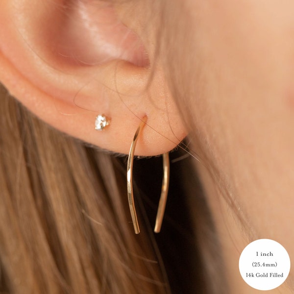 Simple Thin ARC Wire Hoop Earrings • Elegant 14K Gold Filled Threader Earrings • Modern Arc Earrings Gift for her