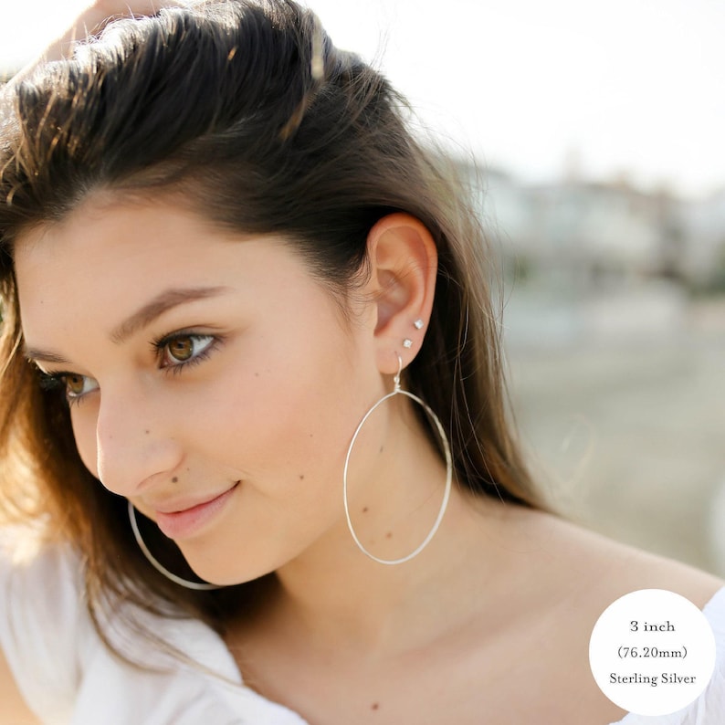 Small to Extra Large Dangle Drop Hoop Earrings • Front Facing Hoop Earrings • 14k Gold Filled or Solid 925 Sterling Silver • Nickel Free afbeelding 7