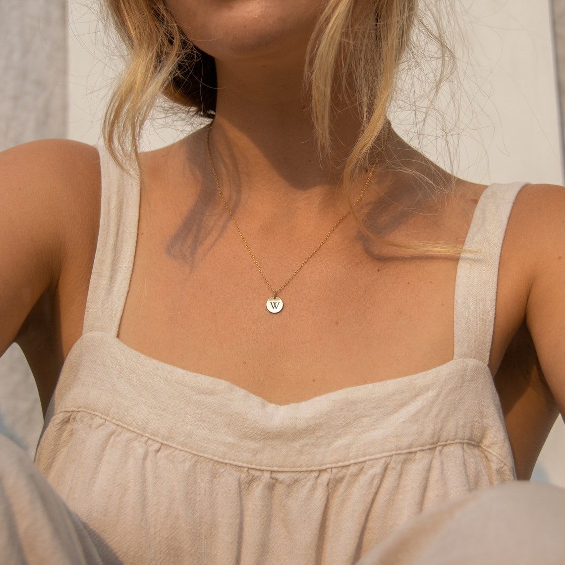 14K Gold Filled Small Circle Initial Necklace 10mm Disc Etsy