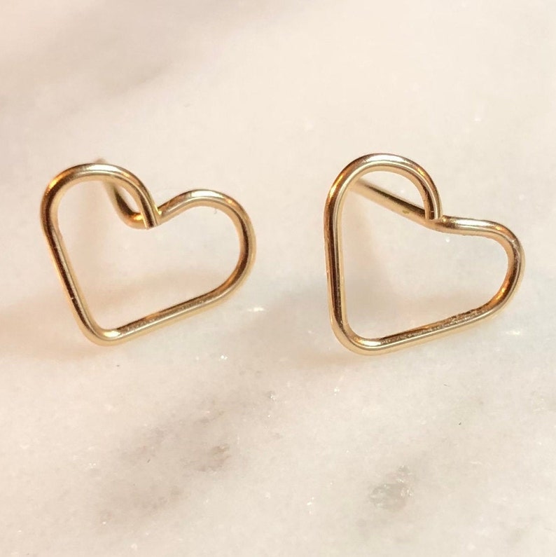 Tiny Heart Stud Earrings Heart Shaped Stud Earrings 14K | Etsy