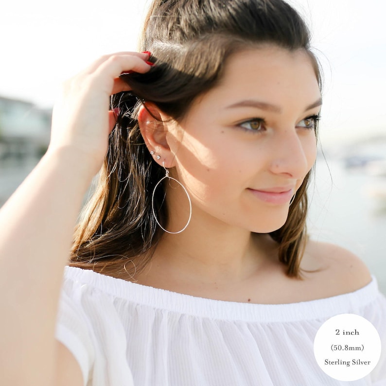 Small to Extra Large Dangle Drop Hoop Earrings • Front Facing Hoop Earrings • 14k Gold Filled or Solid 925 Sterling Silver • Nickel Free afbeelding 8