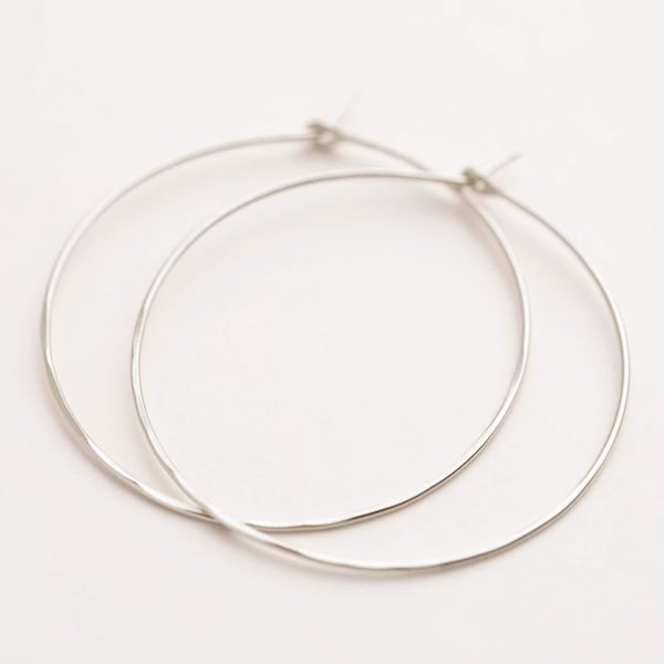 Classic Thin Hammered or Smooth • Solid 925 Sterling Silver Hoops Earrings • Nickel Free