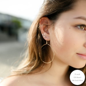 Small to Extra Large Dangle Drop Hoop Earrings Front Facing Hoop Earrings 14k Gold Filled or Solid 925 Sterling Silver Nickel Free image 5