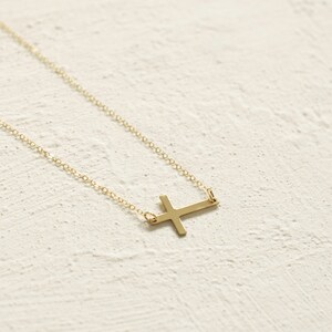 Gold Sideways Cross 14k Gold Filled Modern Cross Necklace image 5