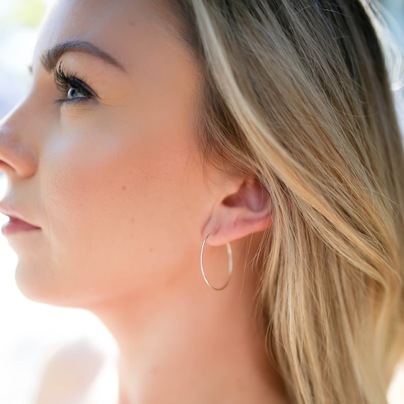 Small to Large Thin Solid 925 Sterling Silver Hoop Earrings 1 4 Inch Thin  Wire Hoop Earrings Sterling Silver Minimalist Earrings 