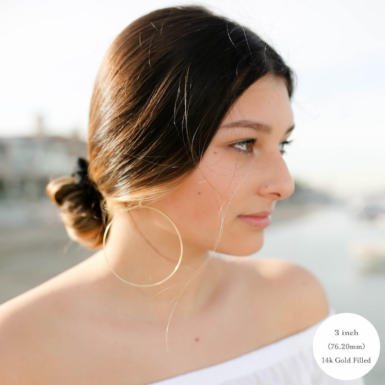 Small to Extra Large Dangle Drop Hoop Earrings • Front Facing Hoop Earrings • 14k Gold Filled or Solid 925 Sterling Silver • Nickel Free afbeelding 4