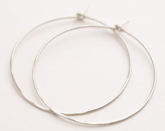 Classic Thin Hammered or Smooth • Solid 925 Sterling Silver Hoops Earrings • Nickel Free