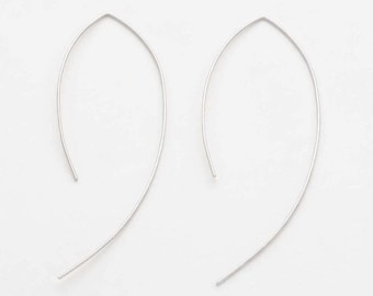 Narrow Arc Threader Earrings • Elegant 925 Sterling Silver Threader Earrings • Simple Thin Wire Hoop Earrings