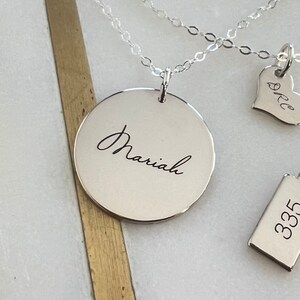 Large 19mm Silver Disc Necklace 925 Sterling Silver Engraved Name Necklace Personalized Gifts image 1