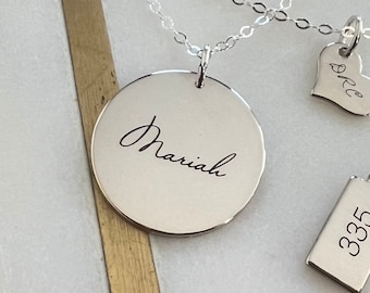 Large 19mm Silver Disc Necklace • 925 Sterling Silver • Engraved Name Necklace • Personalized Gifts