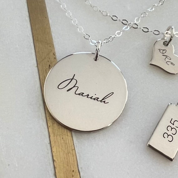 Silver disc necklace personalized deals
