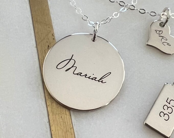 Large 19mm Silver Disc Necklace • 925 Sterling Silver • Engraved Name Necklace • Personalized Gifts