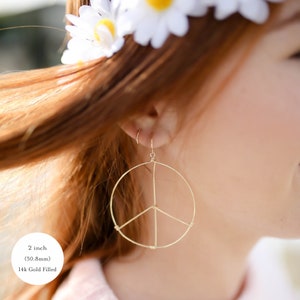 Peace Sign Earrings Handmade Gold Hoop Earrings or 925 Sterling Silver Hoops Peace Symbol Nickel Free Earrings Boho Earrings image 3