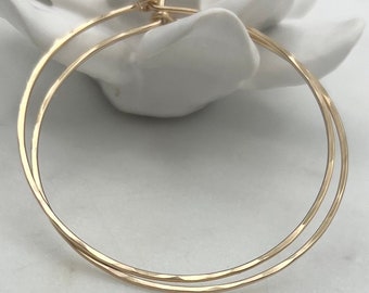 18 Gauge Thick Wire • Hammered or Smooth • Gold Classic Hoop Earrings • Small to Large 1mm thick Hoop Earrings • 14K Gold Filled