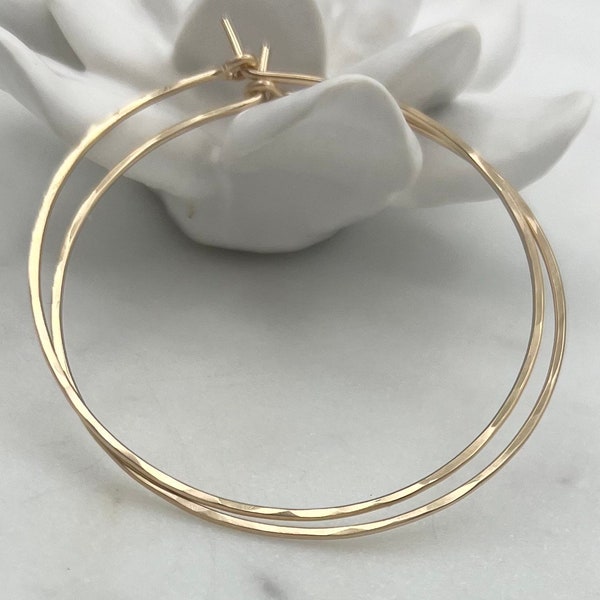 18 Gauge Thick Wire • Hammered or Smooth • Gold Classic Hoop Earrings • Small to Large 1mm thick Hoop Earrings • 14K Gold Filled