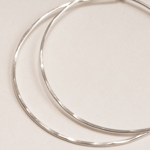 18 Gauge Thick Wire • Hammered or Smooth •  925 Sterling Silver Classic Hoop Earrings • Small to Large 1mm thick Hoop Earrings