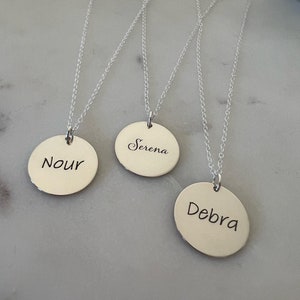 Large 19mm Silver Disc Necklace 925 Sterling Silver Engraved Name Necklace Personalized Gifts image 5