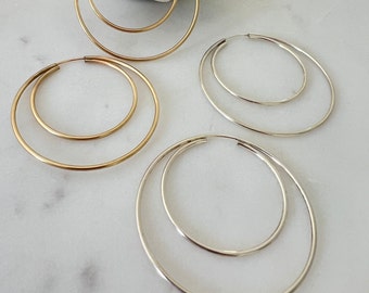 1.3MM Concentric Endless Hoop Earrings • Sterling Silver or 14k Gold Filled • Continuous Hoop Earrings  •  Sleeper Hoops