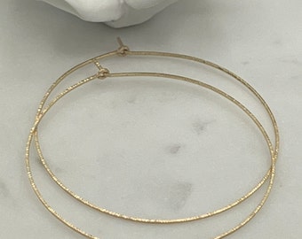 Thin Gold Classic Sparkle Hoop Earrings • Small to Large Thin Hoop Earrings • 14K Gold Filled Threader Hoop Earrings • Textured Wire Earring