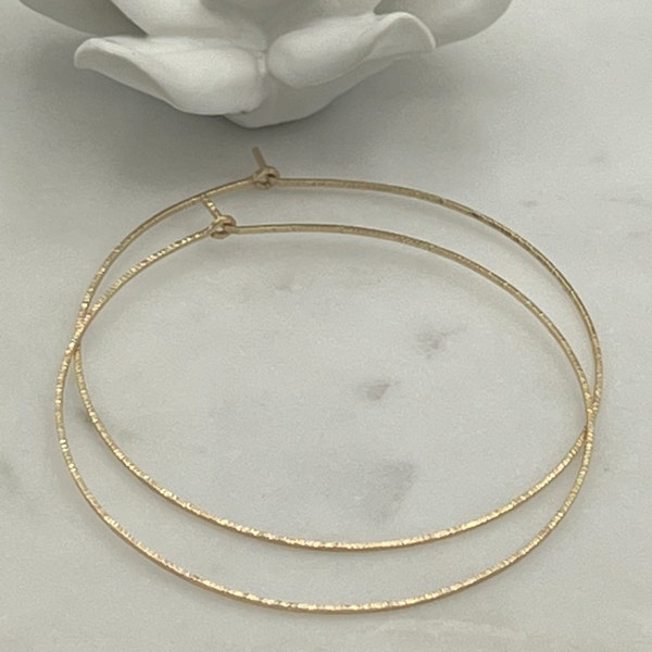 Thin Gold Classic Sparkle Hoop Earrings • Small to Large Thin Hoop Earrings • 14K Gold Filled Threader Hoop Earrings • Textured Wire Earring