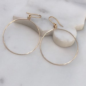 Small to Extra Large Dangle Drop Hoop Earrings Front Facing Hoop Earrings 14k Gold Filled or Solid 925 Sterling Silver Nickel Free image 2