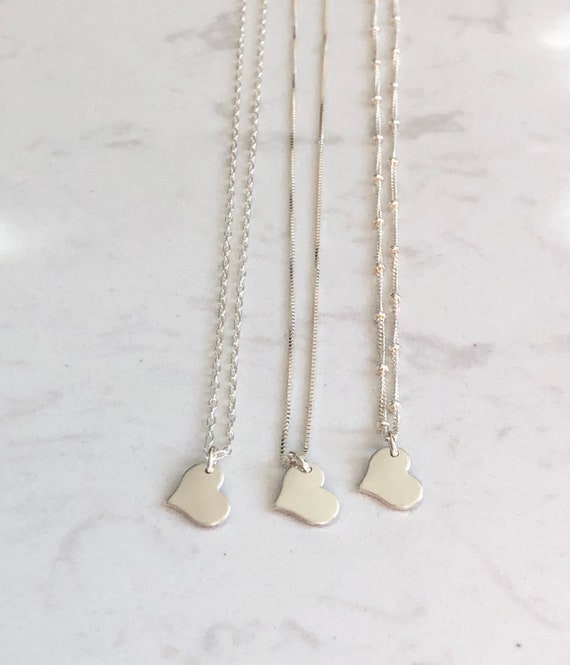 Tiny Engraved Silver Heart Necklace 925 Sterling Silver