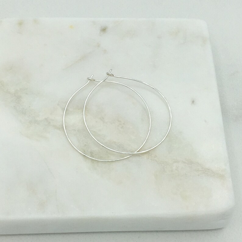 Large Silver Hoop Earrings Sterling Silver Threader Hoop Earrings 2 Inch Thin Wire Hoop Earrings