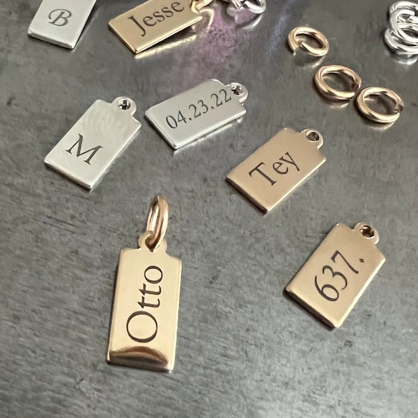 Personalized Mini Tag Charm • 14K Gold Filled Tag  or 925 Sterling Silver Tag • Custom Name Tag Charm • Initial Tag Charm • Necklace