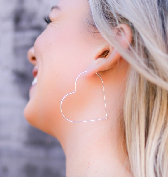 Lipsy Silver Chunky Puff Heart Hoop Earrings - Jewellery from Jon Richard UK