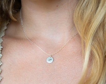 Tiny 10mm Silver Disc Necklace • 925 Sterling Silver • Initial Necklace • Initial Charm Necklace • Personalized Engraving