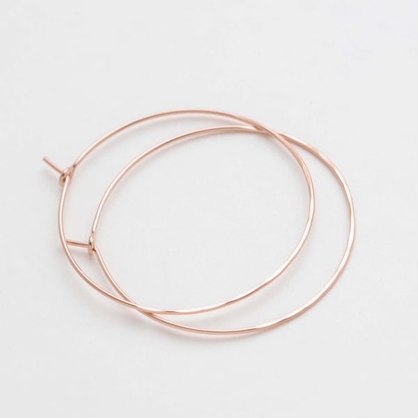 Classic Thin Hammered or Smooth Hoop Earrings • 14k Rose Gold Filled • Thin Hoops Earrings • Nickel Free