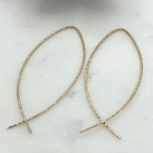 Threader Earrings • Jesus Fish Earrings • 14k Gold Filled Threader Earrings • Small Hoop Earrings • Minimalist Earrings