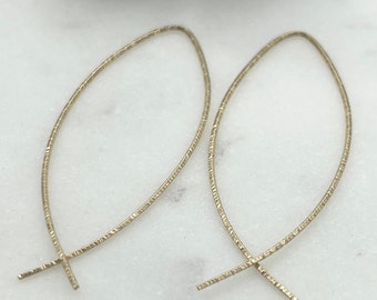 Threader Earrings • Jesus Fish Earrings • 14k Gold Filled Threader Earrings • Small Hoop Earrings • Minimalist Earrings