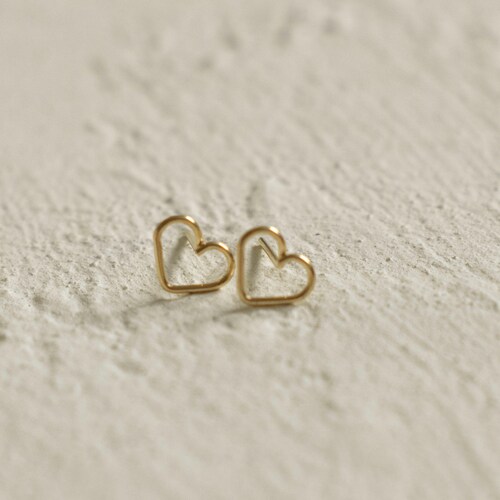 Tiny Heart Stud Earrings Heart Shaped Stud Earrings 14K Etsy