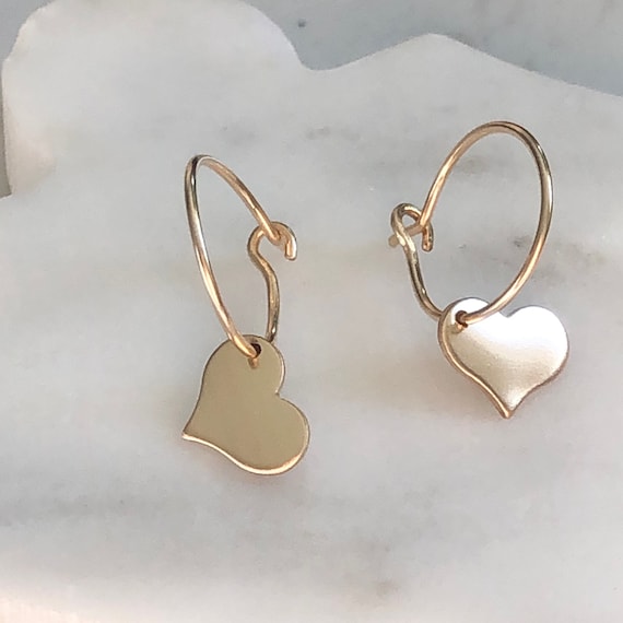 Tiny Gold Hoop Earrings With Heart Large Hoop Earrings With - Etsy