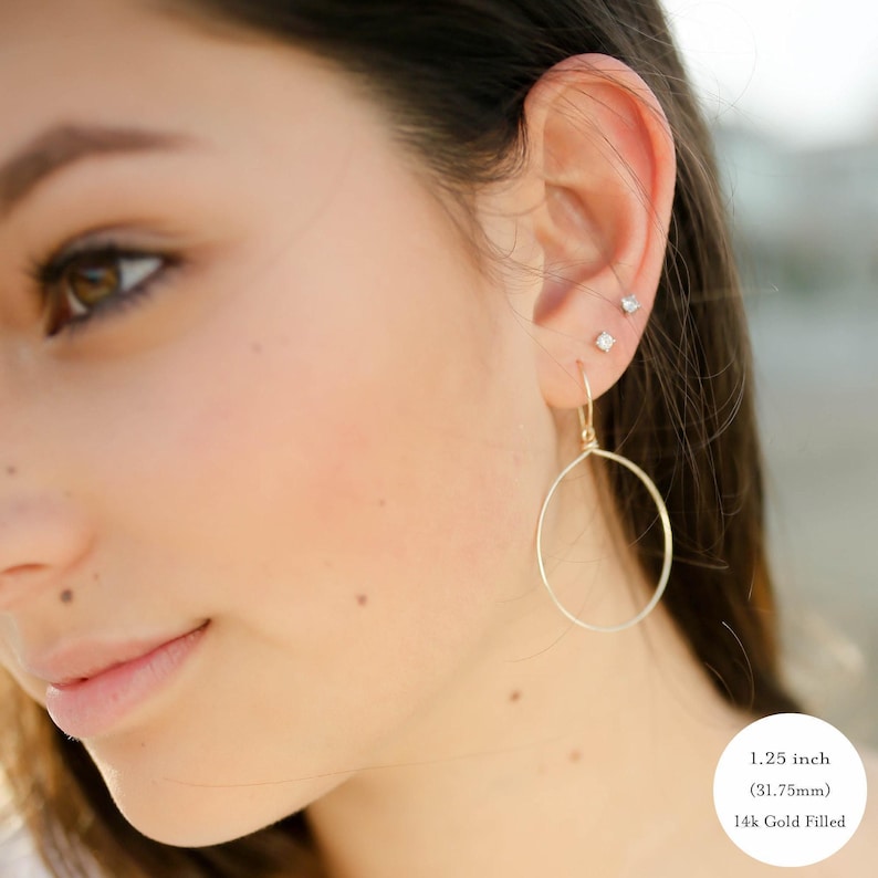 Small to Extra Large Dangle Drop Hoop Earrings • Front Facing Hoop Earrings • 14k Gold Filled or Solid 925 Sterling Silver • Nickel Free afbeelding 6