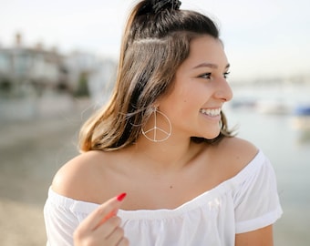 Peace Sign Earrings Handmade • Gold Hoop Earrings  or 925 Sterling Silver Hoops  • Peace Symbol •  Nickel Free Earrings • Boho Earrings