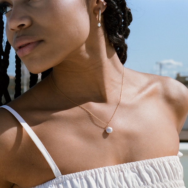 Pearl Drop Necklace on a 925 Sterling Silver Chain or 14k Gold Filled Chain - Layering Necklace