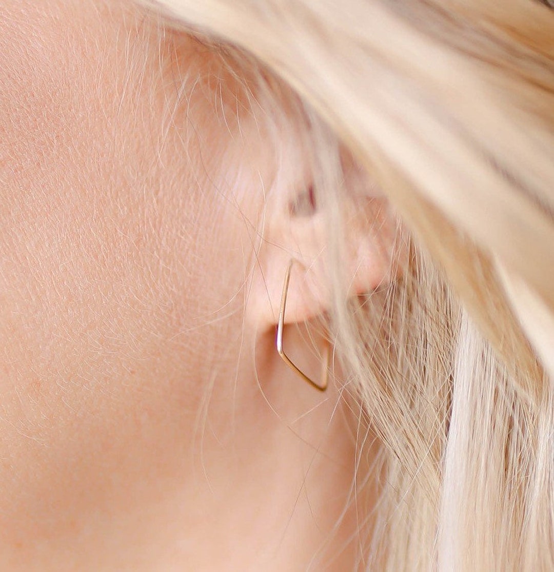 Thin Gold Square Hoop Earrings Small Square Hoops 14K Gold Filled Hoop ...