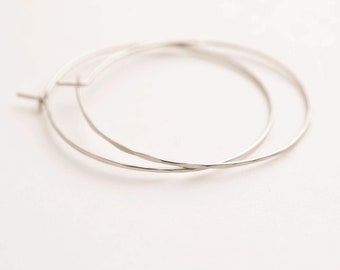 Small to Large Thin Solid 925 Sterling Silver Hoop Earrings • 1 - 4 Inch Thin Wire Hoop Earrings • Sterling Silver Minimalist Earrings