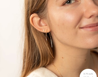 Narrow Arc Threader Earrings • Elegant 14k Rose Gold Threader Earrings • Simple Thin Wire Hoop Earrings