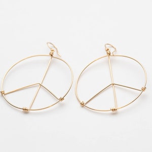 Peace Sign Earrings Handmade Gold Hoop Earrings or 925 Sterling Silver Hoops Peace Symbol Nickel Free Earrings Boho Earrings image 5