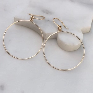 Small to Extra Large Dangle Drop Hoop Earrings • Front Facing Hoop Earrings • 14k Gold Filled or Solid 925 Sterling Silver • Nickel Free afbeelding 2